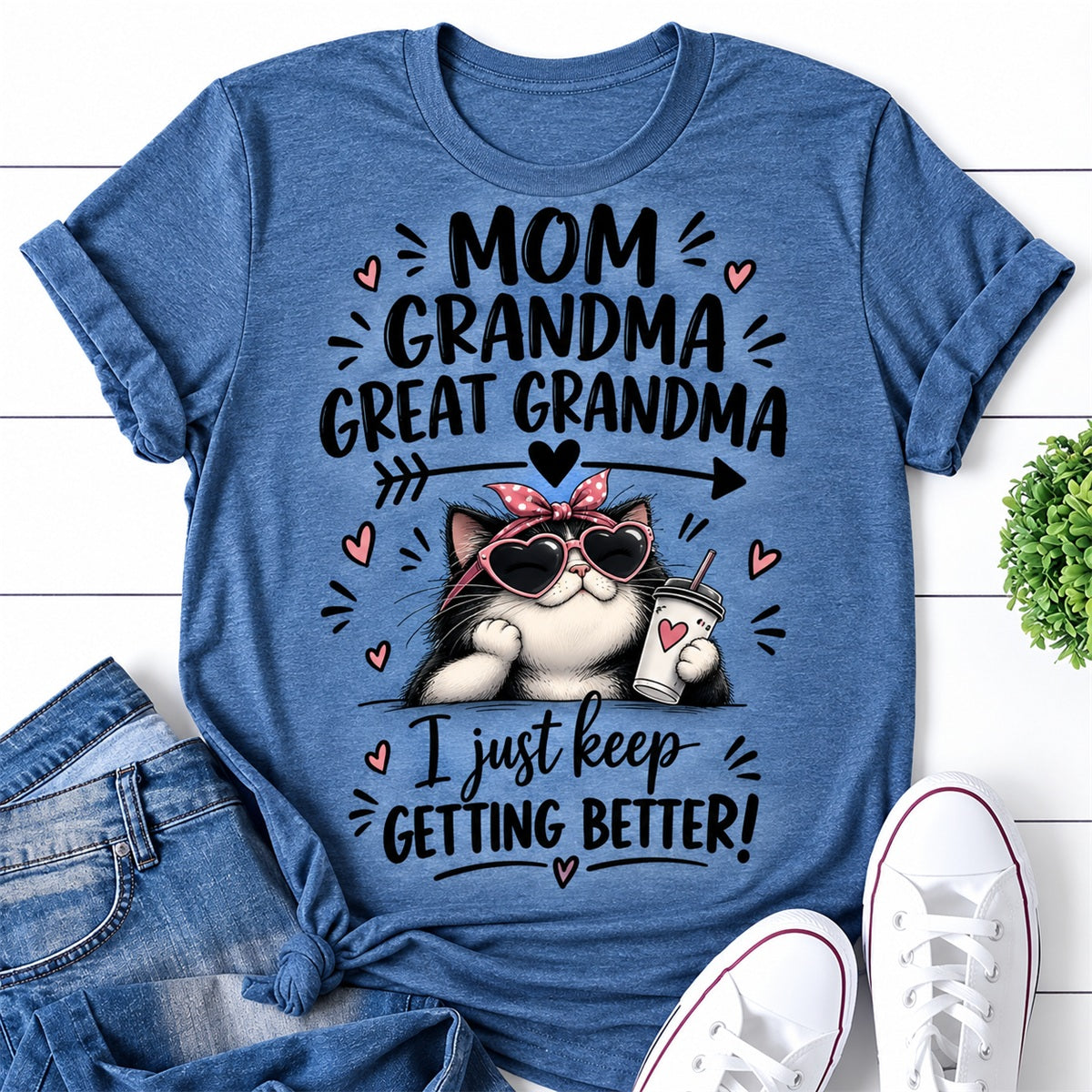 Mom Grandma Great Grandma Cat Print Women Slogan T-Shirt