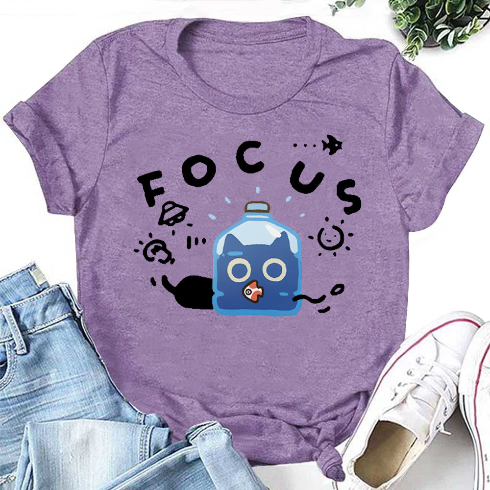 Cute Focus Bottle Cat Print Women Slogan T-Shirt