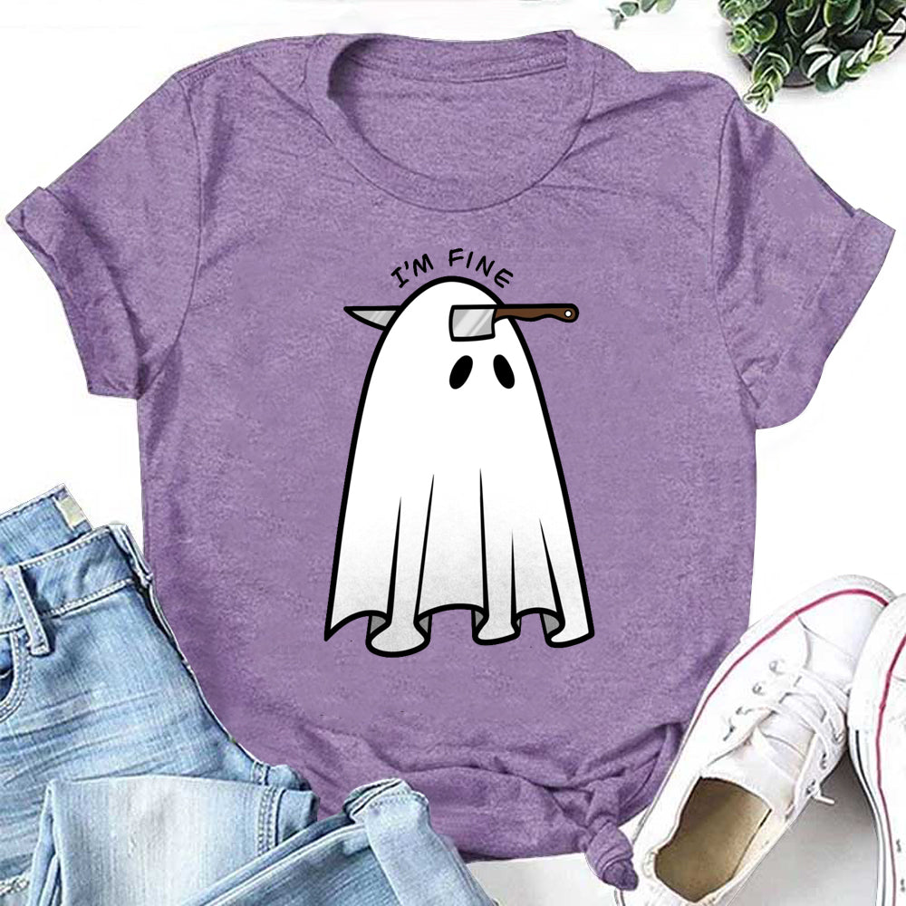 I'm Fine Letter Ghost Print Women Slogan T-Shirt