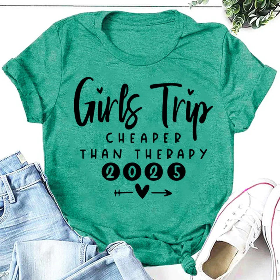 Pretty Girl Trip 2025 Letter Print Women Slogan T-Shirt