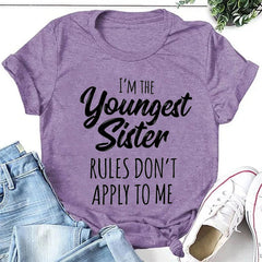I Am The Youngest Sister Fashion Letter Print Women Slogan T-Shirt