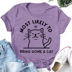 Most Likely To Cat Letter Print Women Slogan T-Shirt