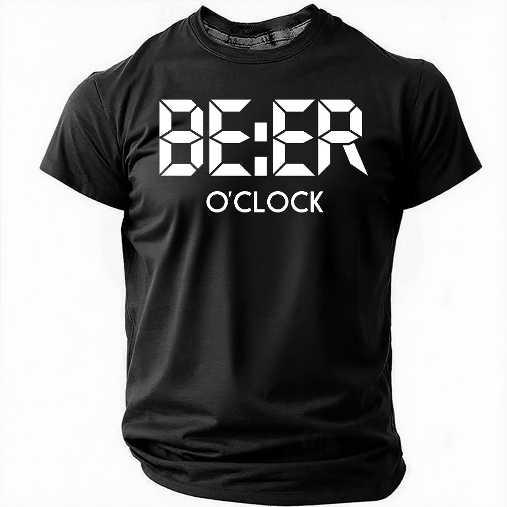 Beer O'Clock Print Men Slogan T-Shirt