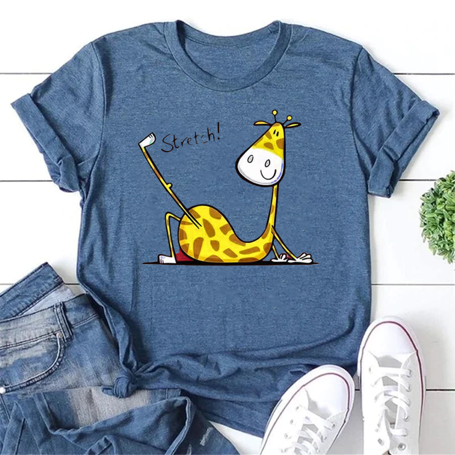 Stretch! Letter Giraffe Print Women Slogan T-Shirt