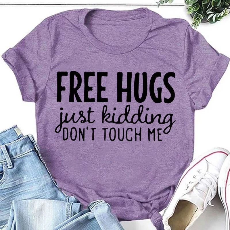 Free Hugs Fashion Letter Print Women Slogan Plus Size T-Shirt