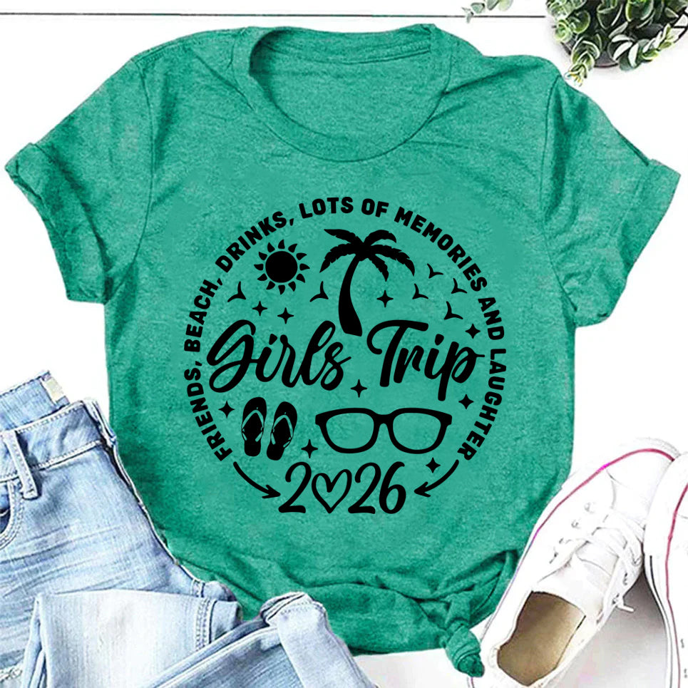 Girl's Trip 2026 Letter Print Women Slogan T-Shirt