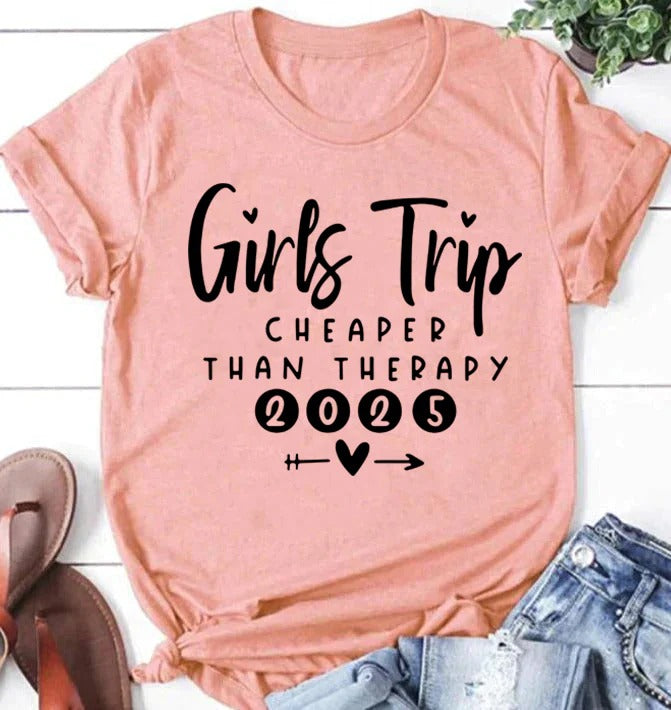 Pretty Girl Trip 2025 Letter Print Women Slogan T-Shirt