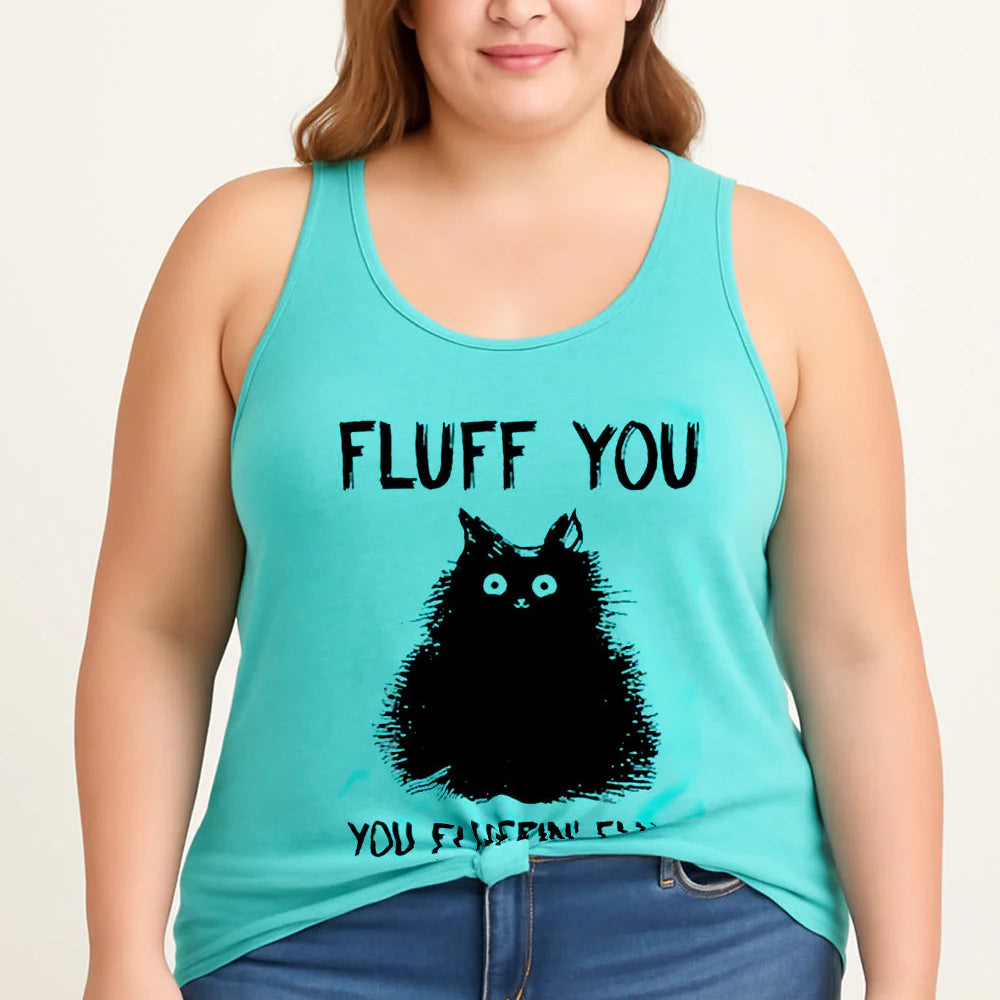 Débardeur avec slogan Fluff You Cat imprimé pour femme 