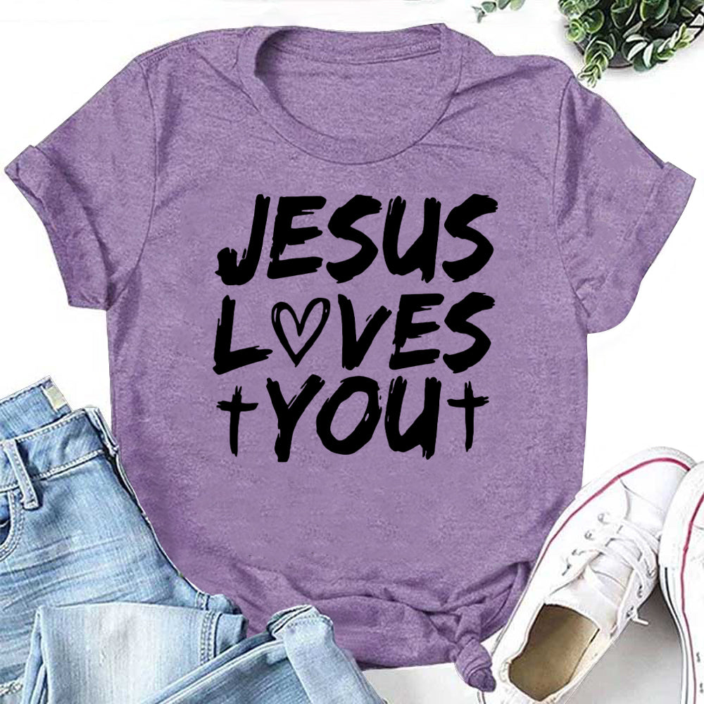 JESUS LOVES YOU Letter Print Women Slogan T-Shirt