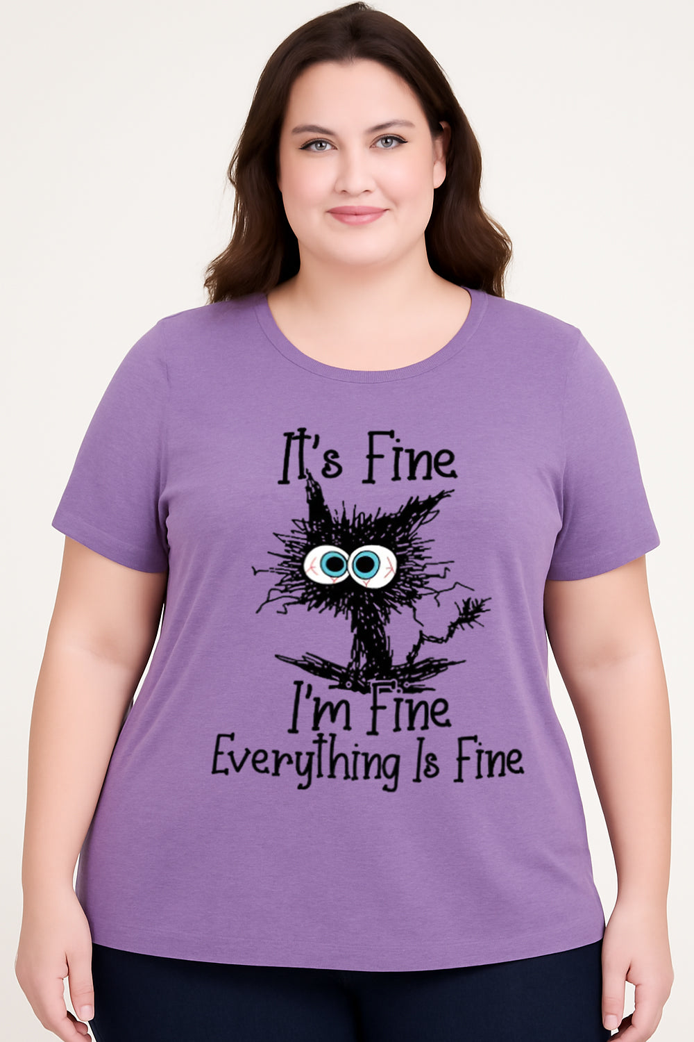 It's Fine I'm Fine Cat Print Women Slogan Plus Size T-shirt