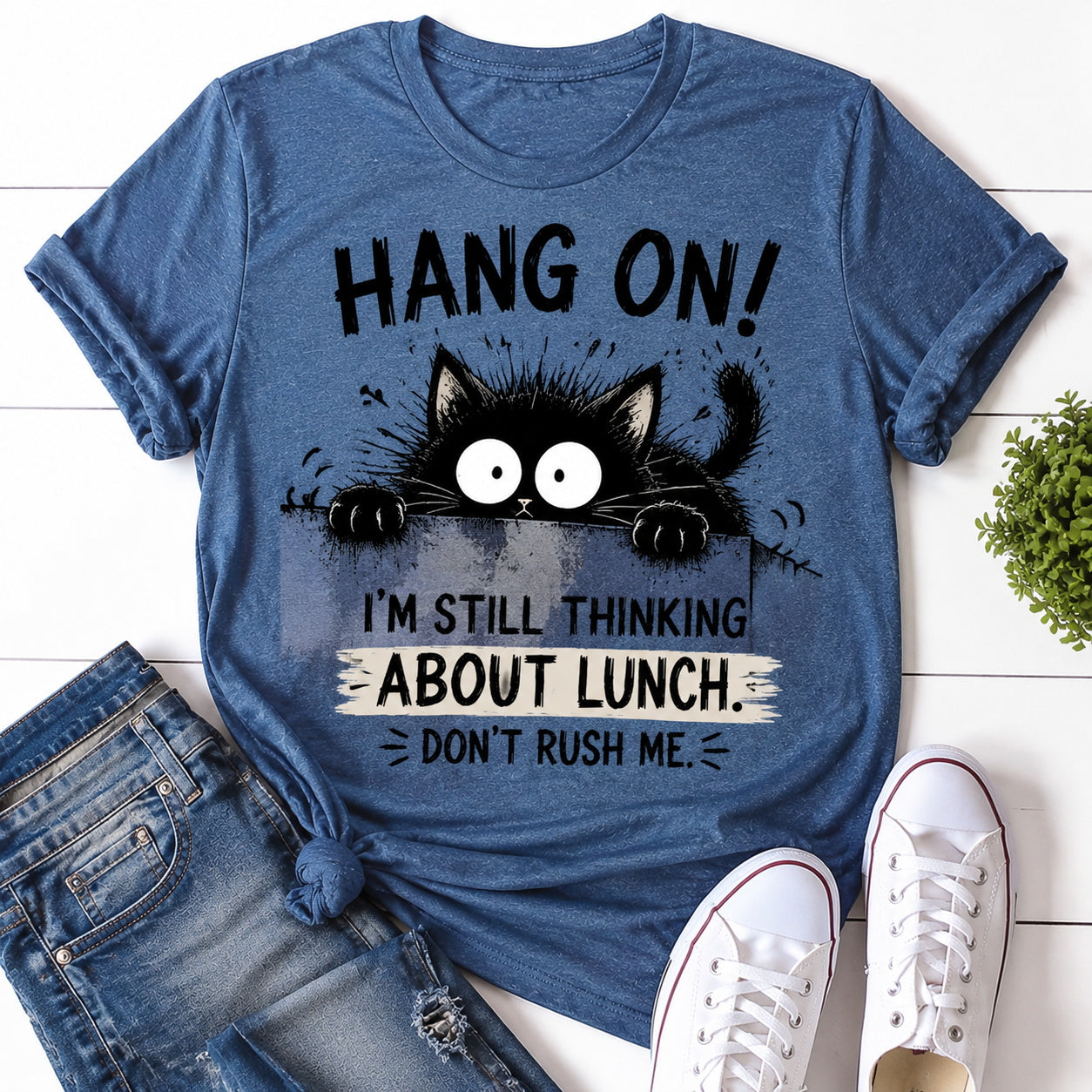 Hang On Cat Print Women Slogan T-Shirt