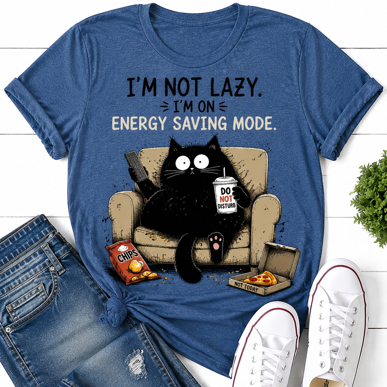 I'm Not Lazy I'm On Cat Print Women Slogan T-Shirt