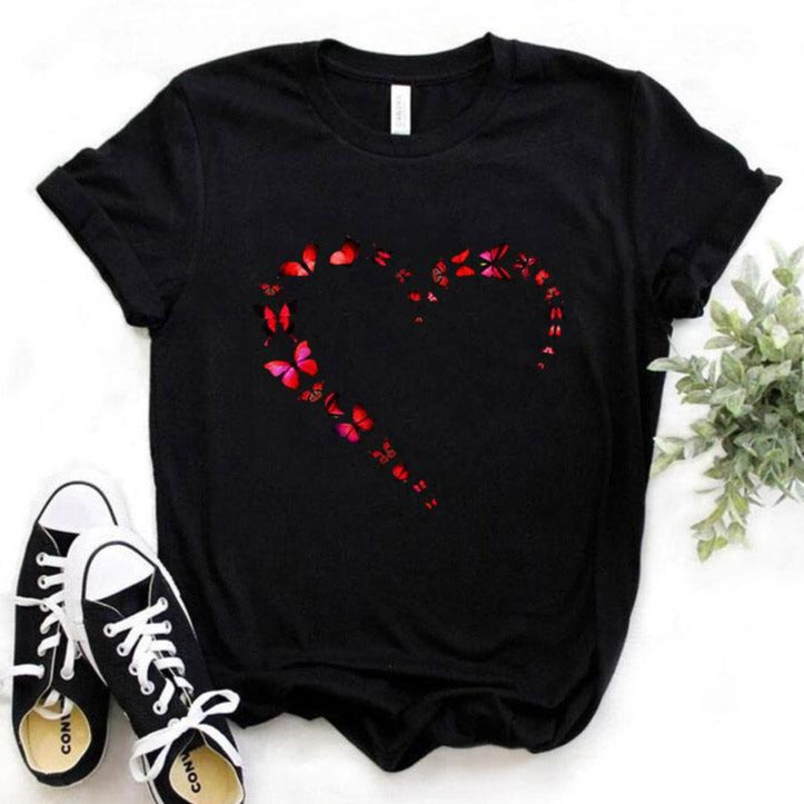 Butterfly Love Heart Print Plus Size T-Shirt