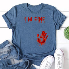 I'm Fine Letter Palm Print Women Slogan T-Shirt