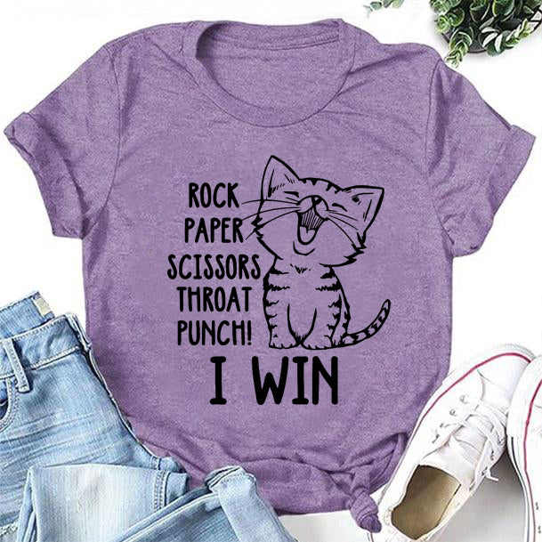 Rock Paper Scissors Print Women Slogan Plus Size T-Shirt