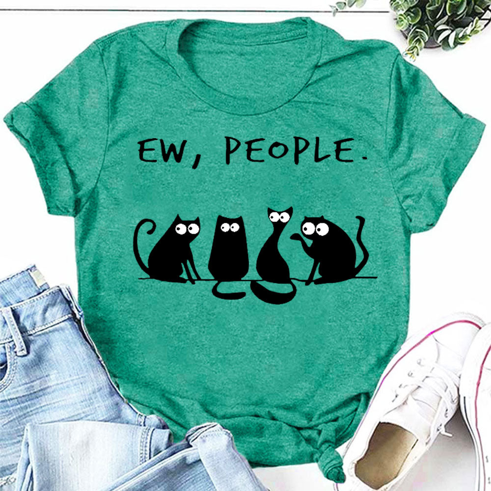 Ew People T-shirt en coton imprimé dessin animé chat 