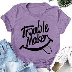 Trouble Maker Letter Print Women Slogan T-Shirt