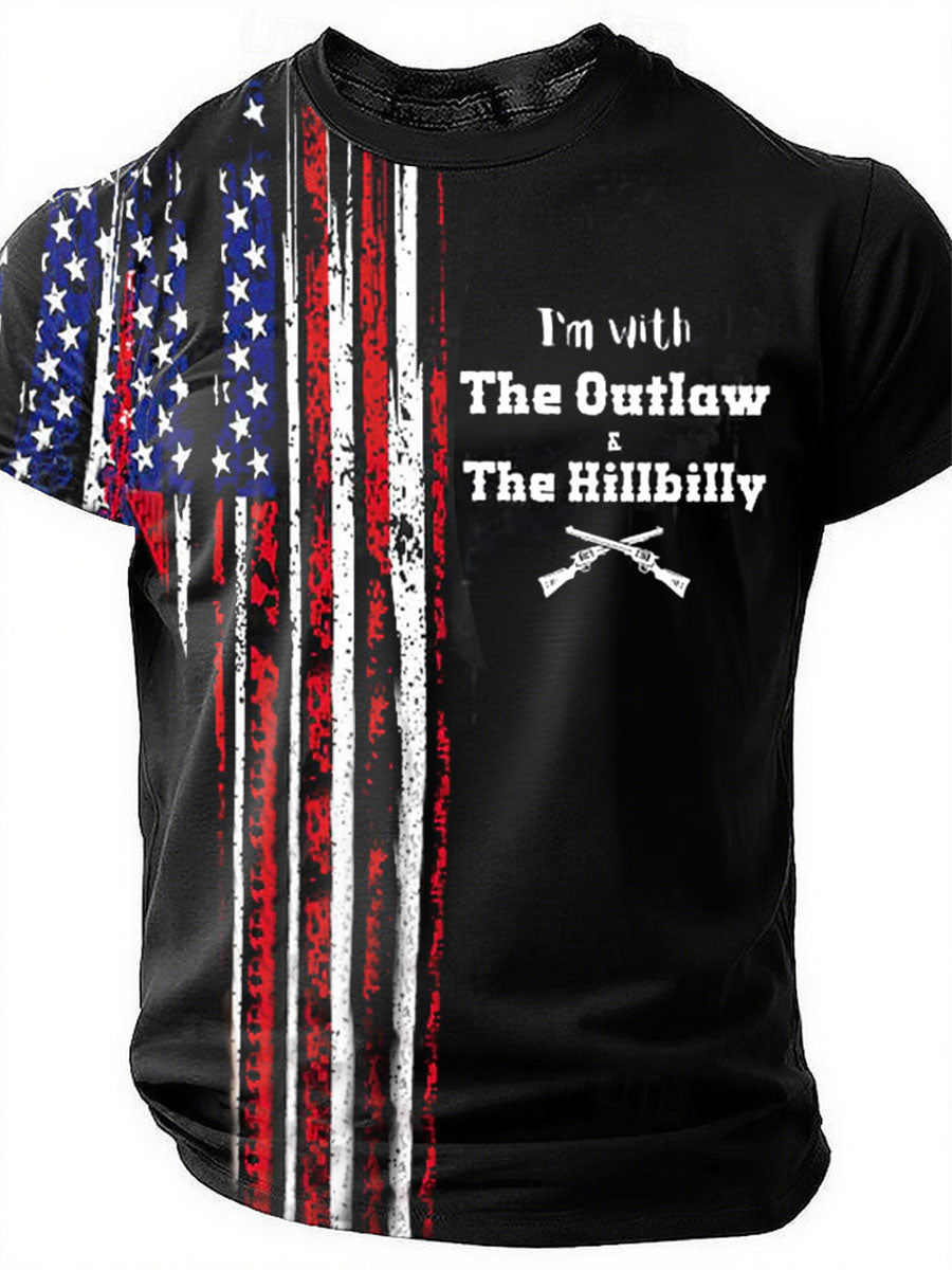 Men's The Outlaw and The Hillbilly Print Color Block Crew Neck Casual Short Sleeve T-Shirt