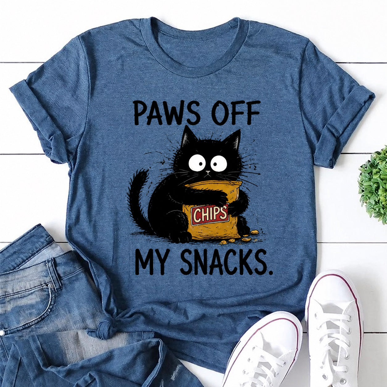 Paws Off My Snacks Cat Print Women Slogan T-Shirt