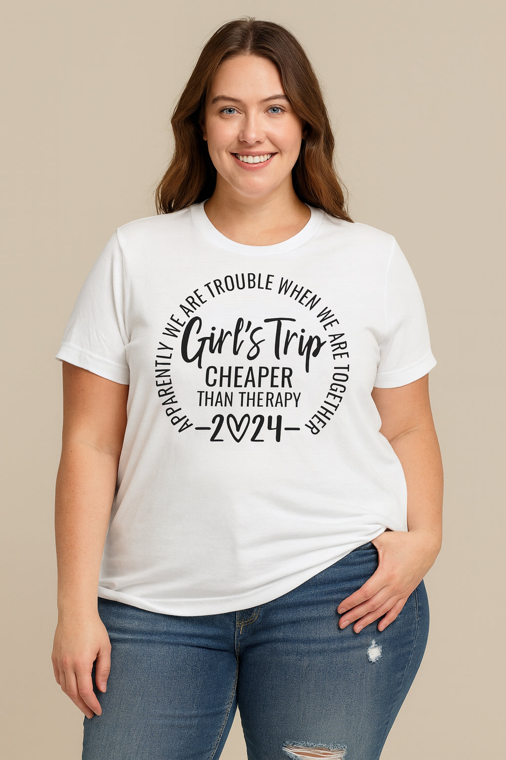 Girl's Trip 2024 Cheaper Letter Print Women Slogan Plus Size T-Shirt