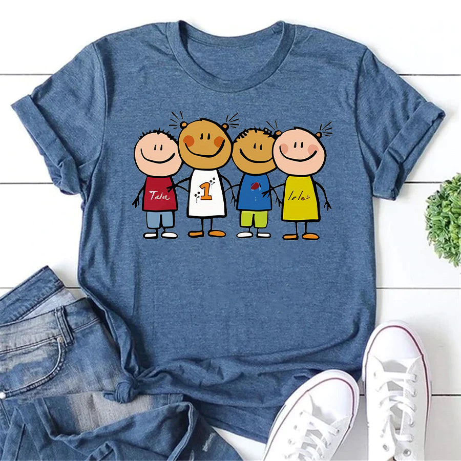 Cute Cartoon Characters Print Women Slogan T-Shirt