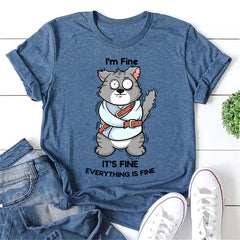 I'm Fine Letter Wolf Print Women Slogan T-Shirt