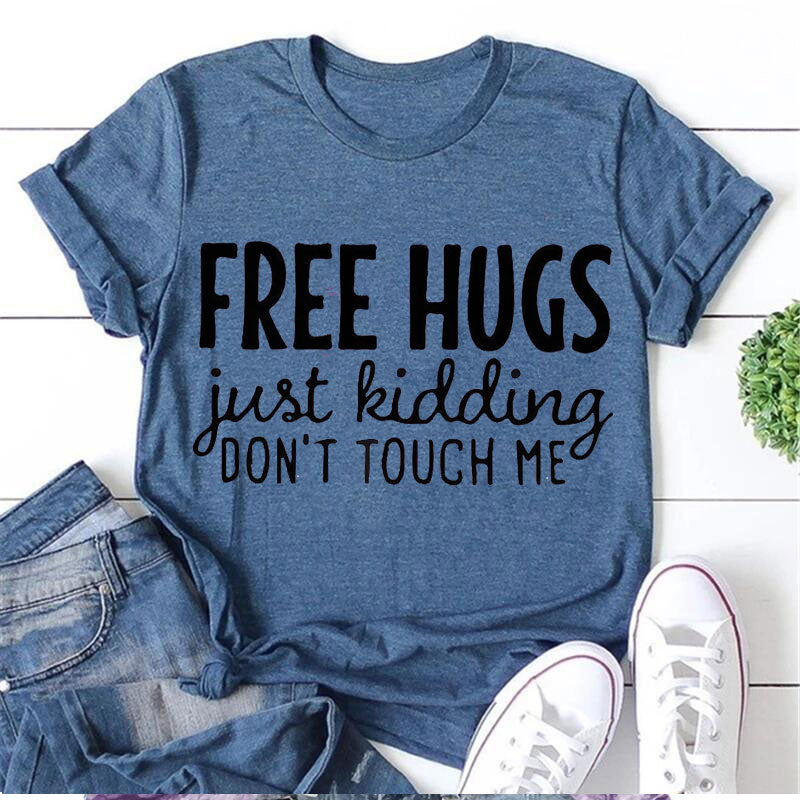 Free Hugs Fashion Letter Print Women Slogan Plus Size T-Shirt