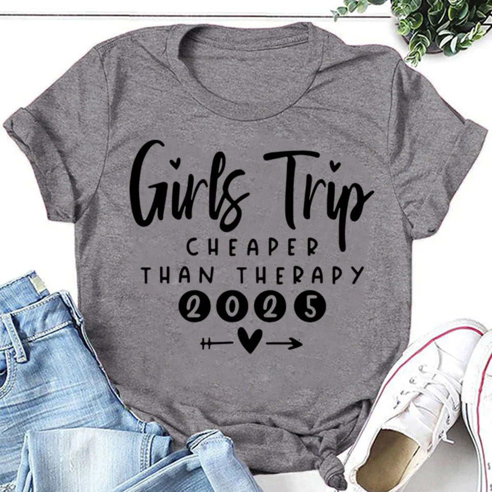 Pretty Girl Trip 2025 Letter Print Women Slogan T-Shirt