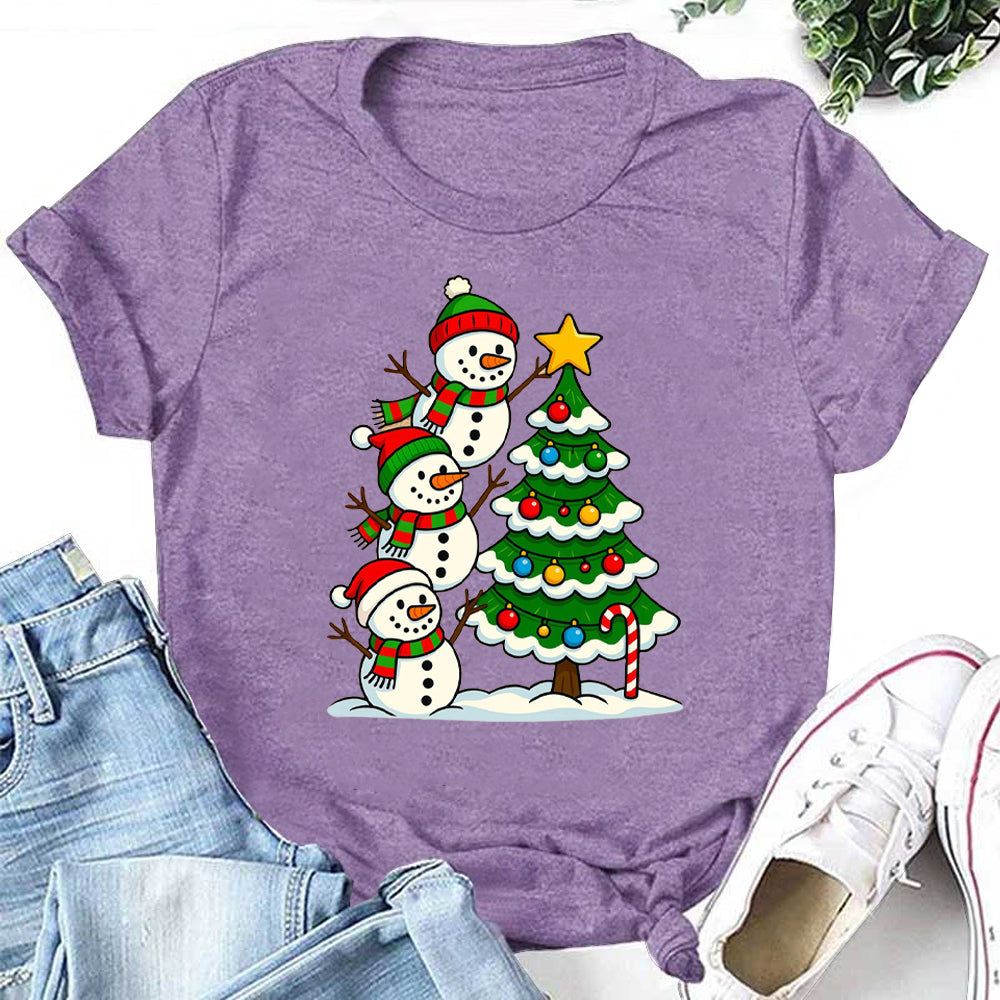Funny Snowman Print Women T-Shirt
