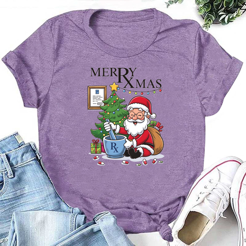 Merry Rxmas Letter Print Women Slogan T-Shirt