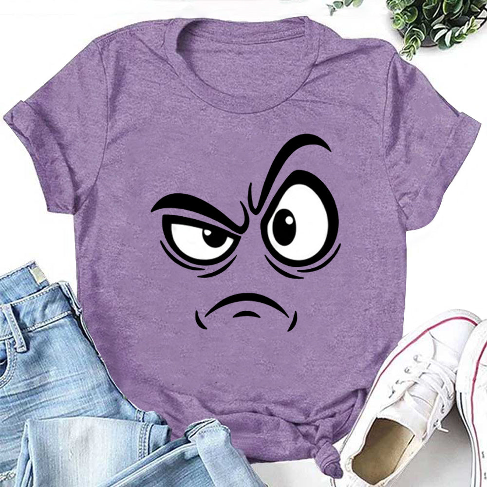 Angry Cartoon Face Print Women Slogan T-Shirt