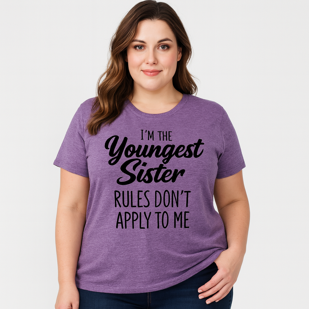 I Am The Youngest Sister Fashion Letter Print Women Slogan Plus SizeT-Shirt
