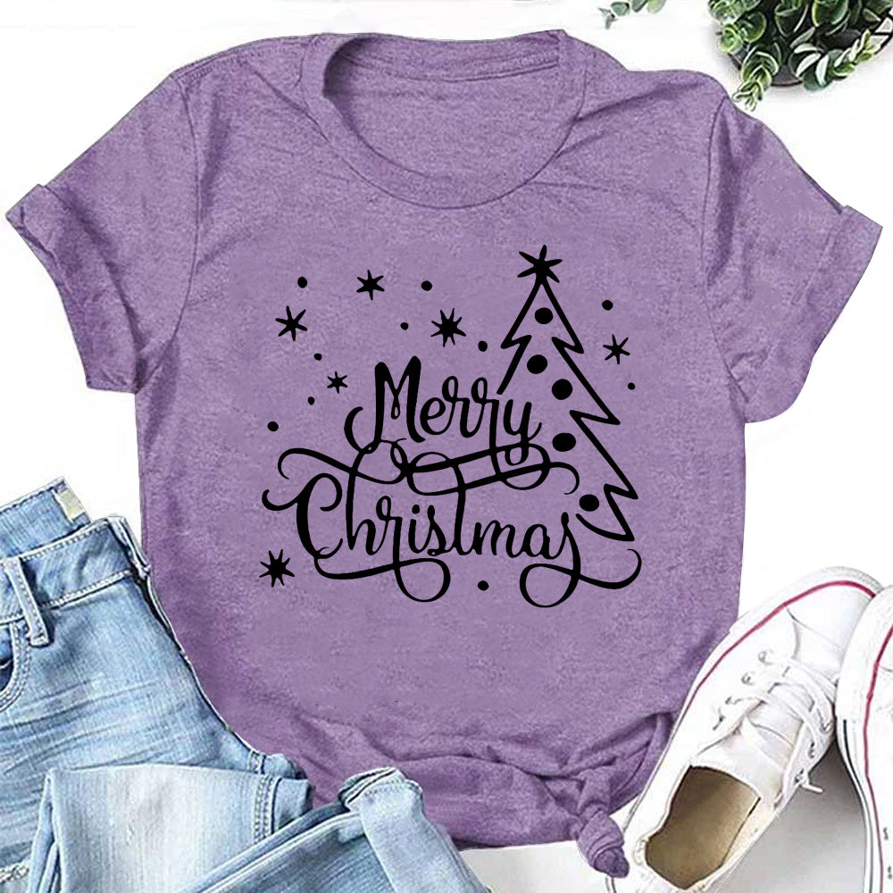 Merry Christmas Letter Print Women Slogan T-Shirt