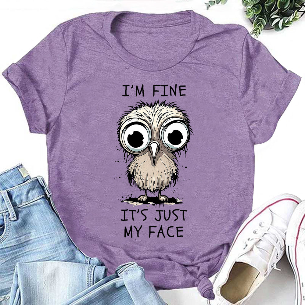 I'm Fine Letter Owl Print Women Slogan T-Shirt