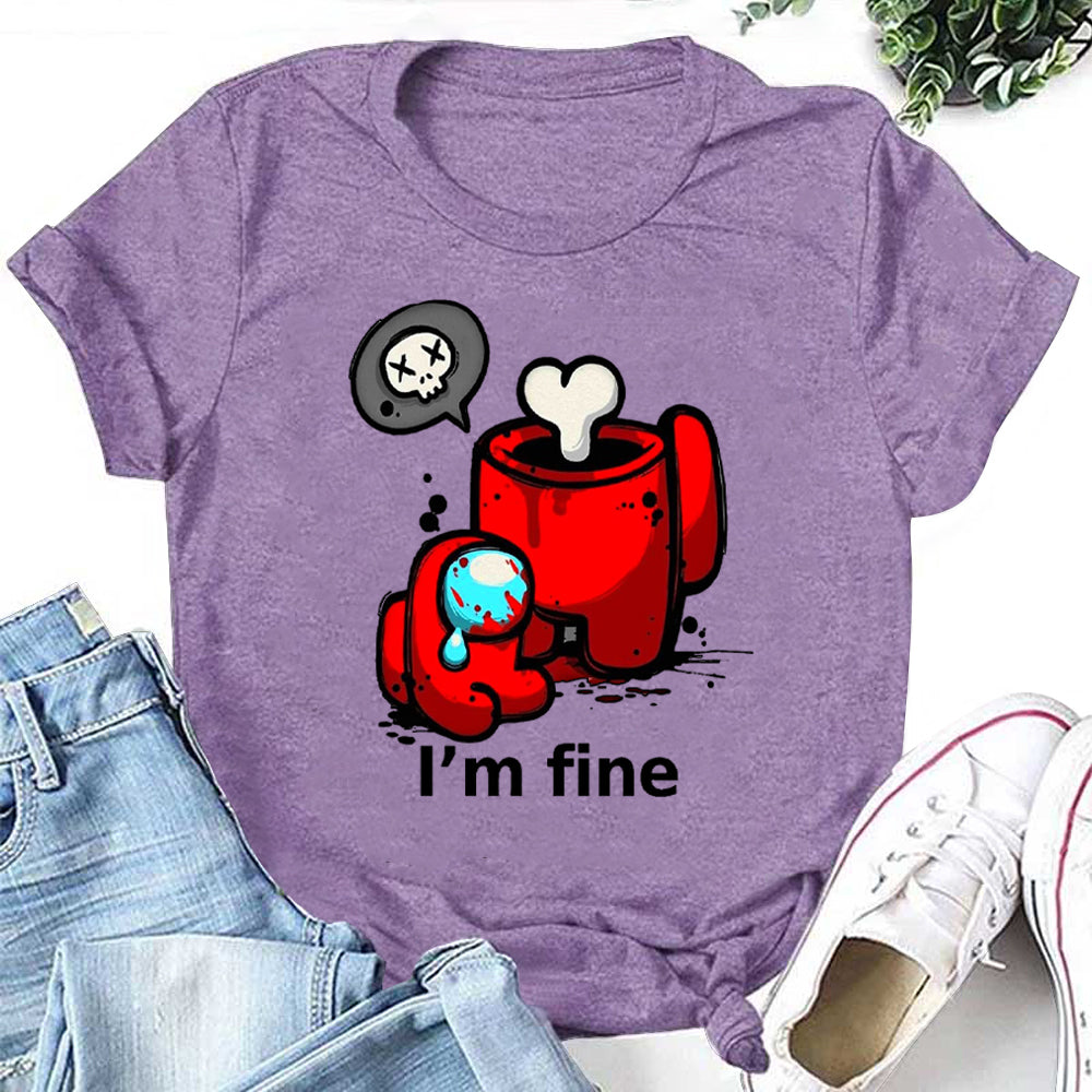 I'm Fine Funny Skulls Print Women Slogan T-Shirt