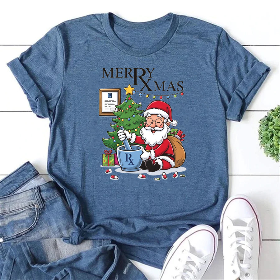 Merry Rxmas Letter Print Women Slogan T-Shirt