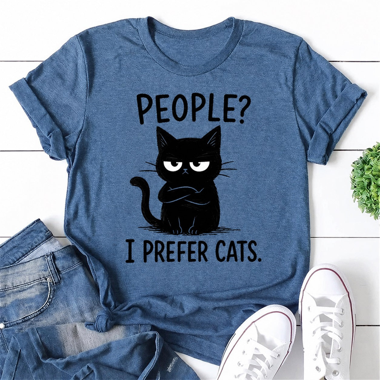 People? I Prefer Cats Cat Print Women Slogan T-Shirt