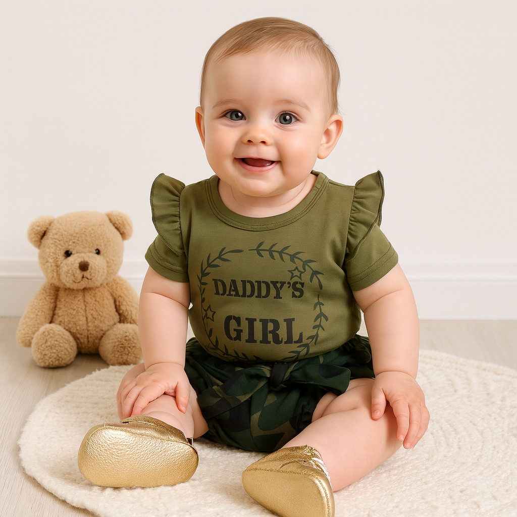 Ensemble bébé « Daddys Girl » avec haut à épaules volantées et short camouflage