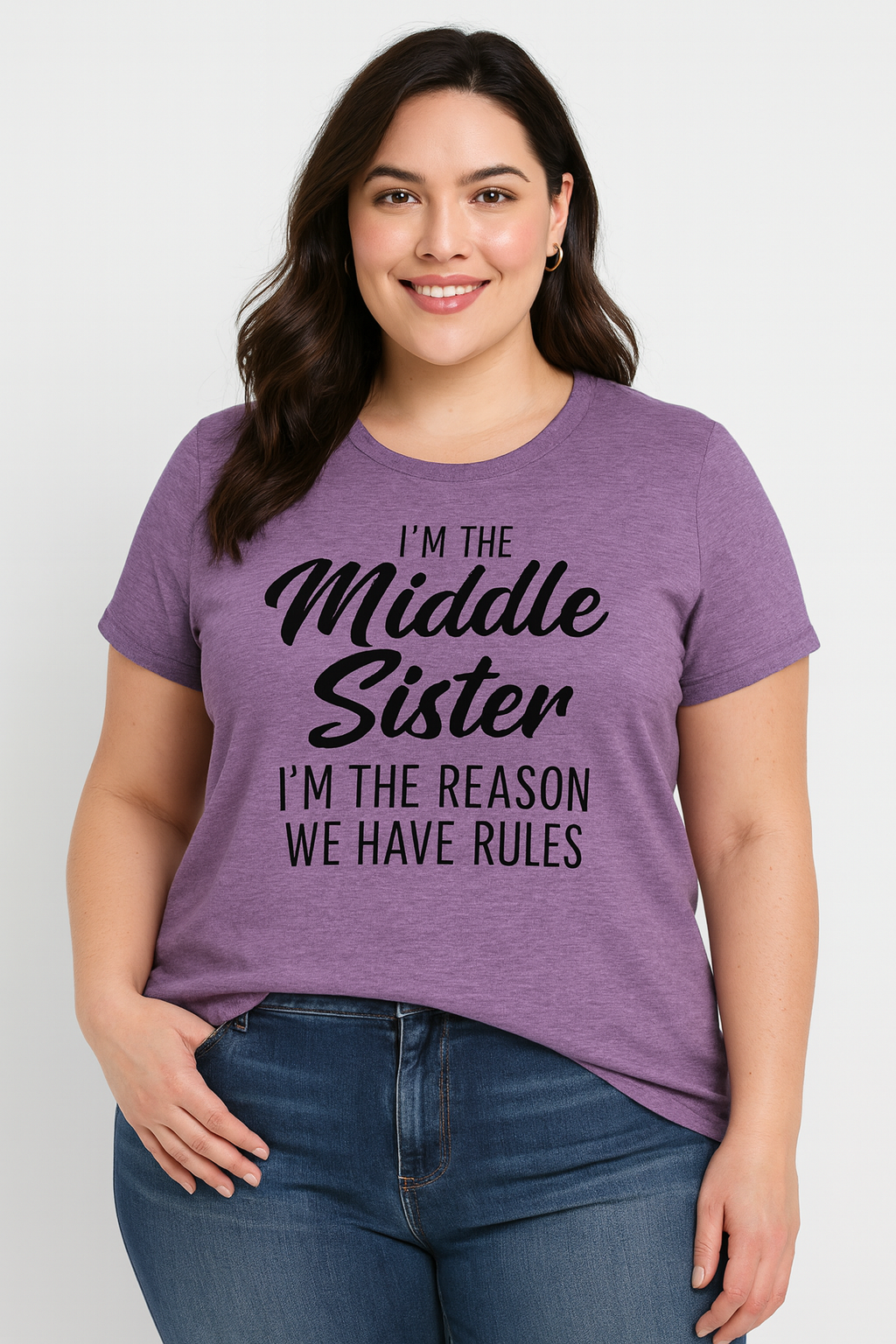 I Am The Middle Sister Fashion Letter Print Women Slogan Plus Size T-Shirt