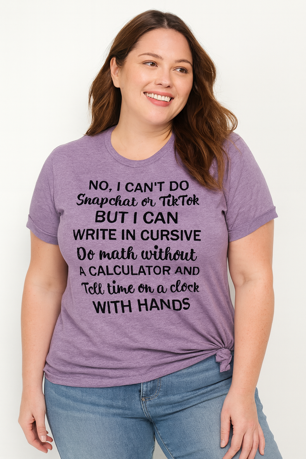 No I Can't Do Snapchat On Tiktok Print Women Slogan Plus Size T-Shirt