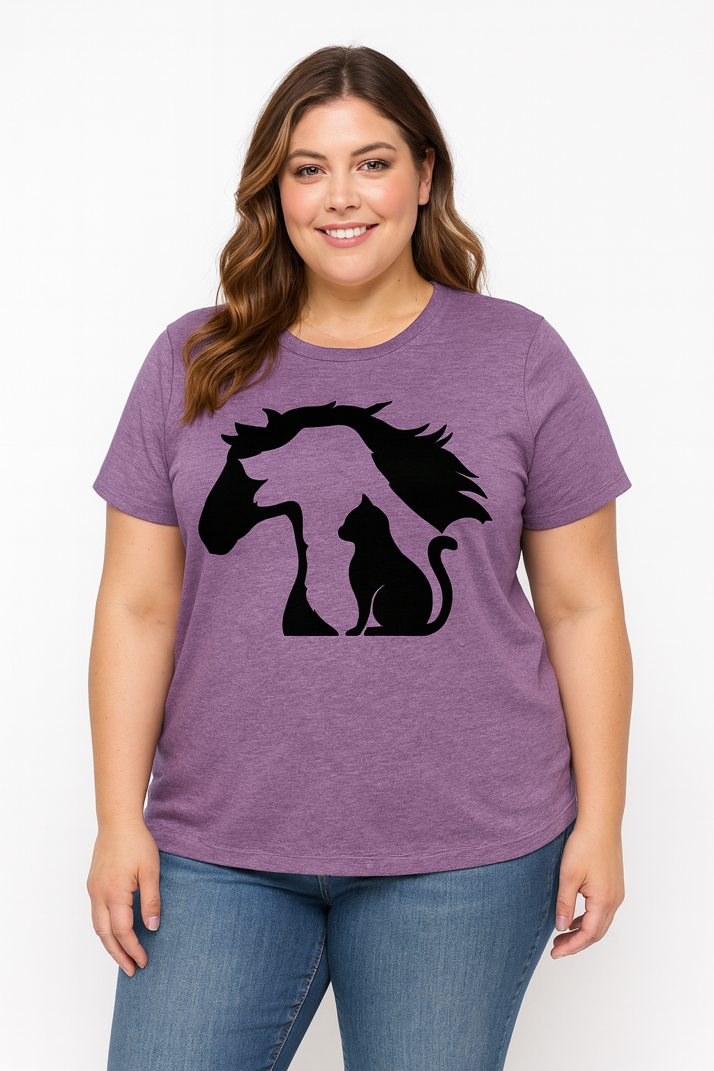 Lovely Horse Dog Cat  Print Women Slogan Plus Size T-shirt