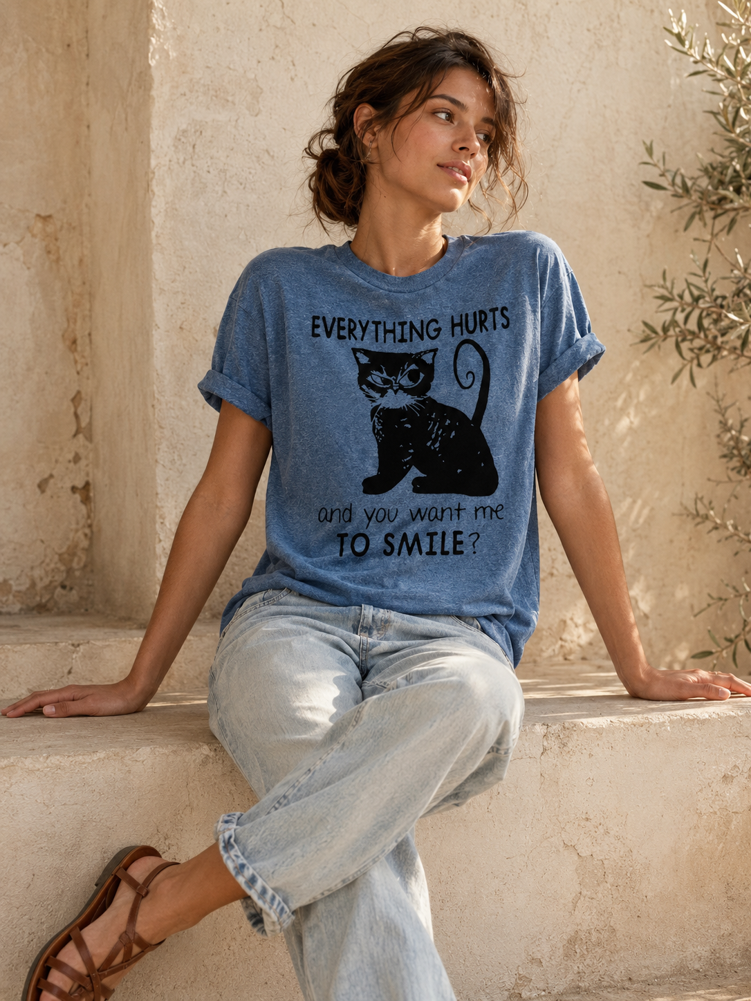 T-shirt avec slogan imprimé pour femmes, tout fait mal