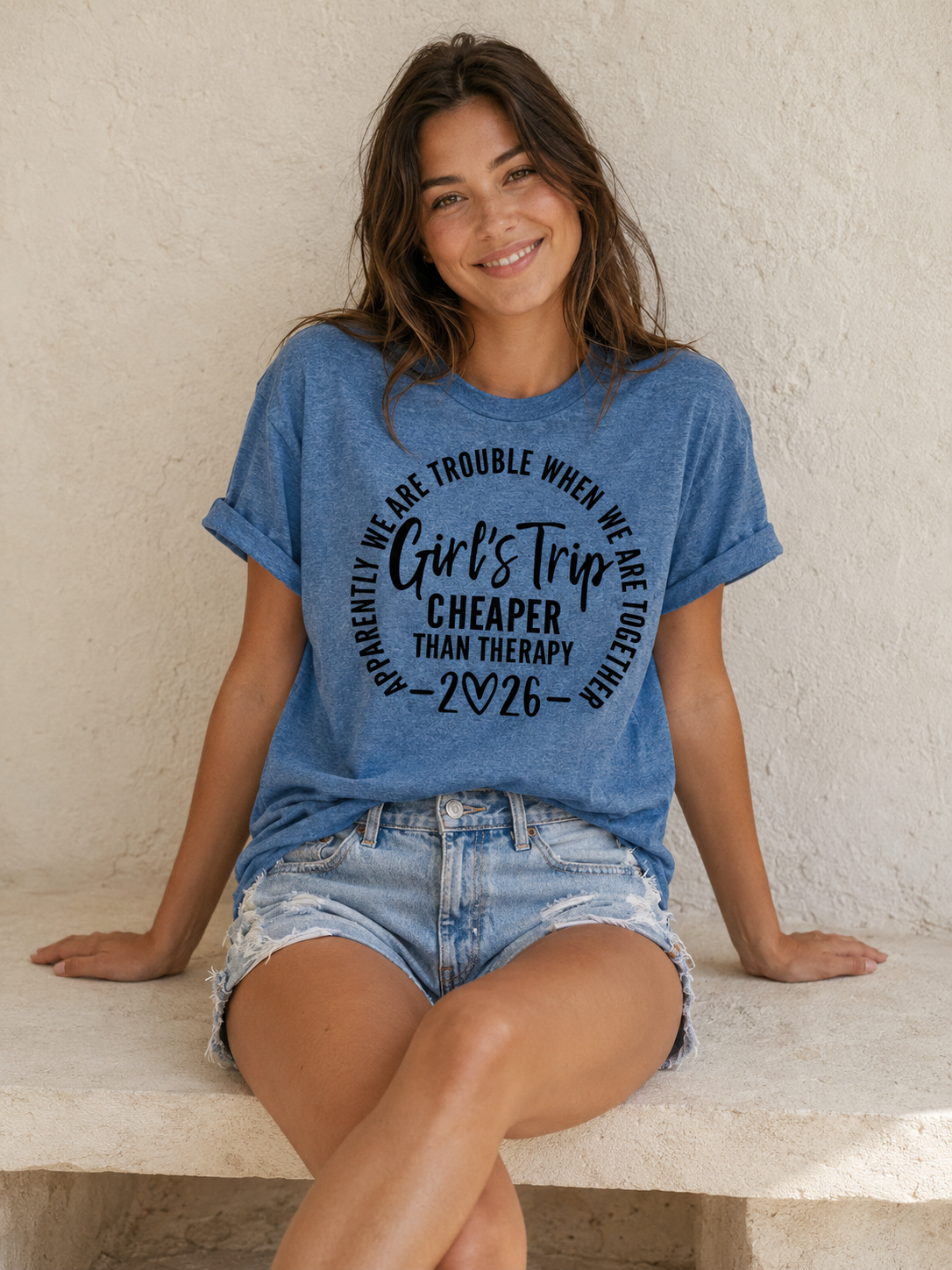 Girl's Trip Cheaper Than Therapy 2026 Letter Print Women Slogan T-Shirt