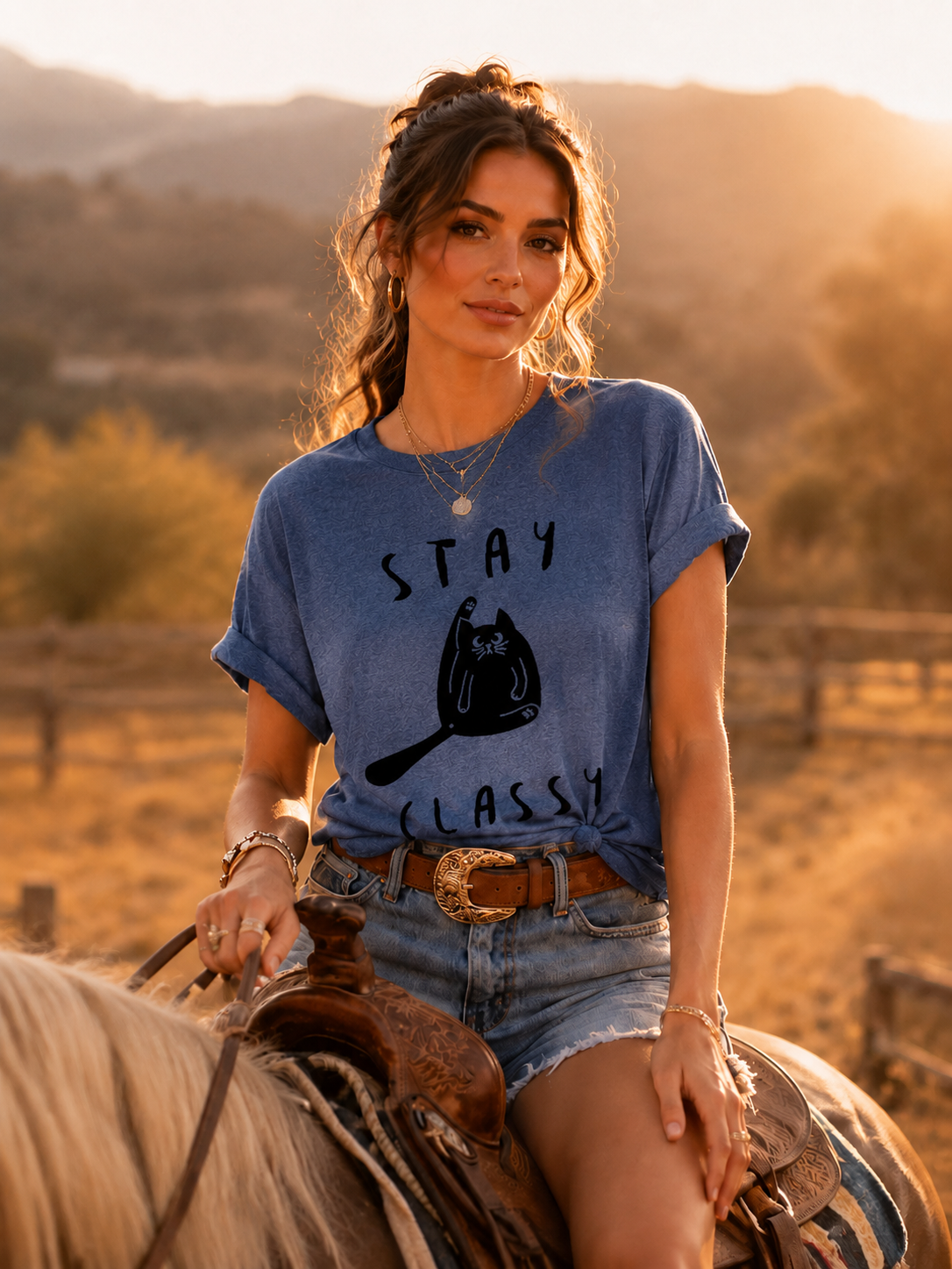 T-shirt avec slogan pour femme, imprimé chat, Stay Classy 
