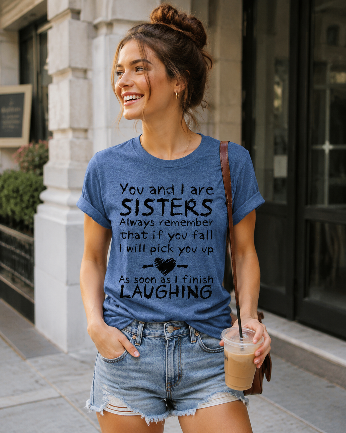 You And I Are Sisters Print Women Slogan T-Shirt