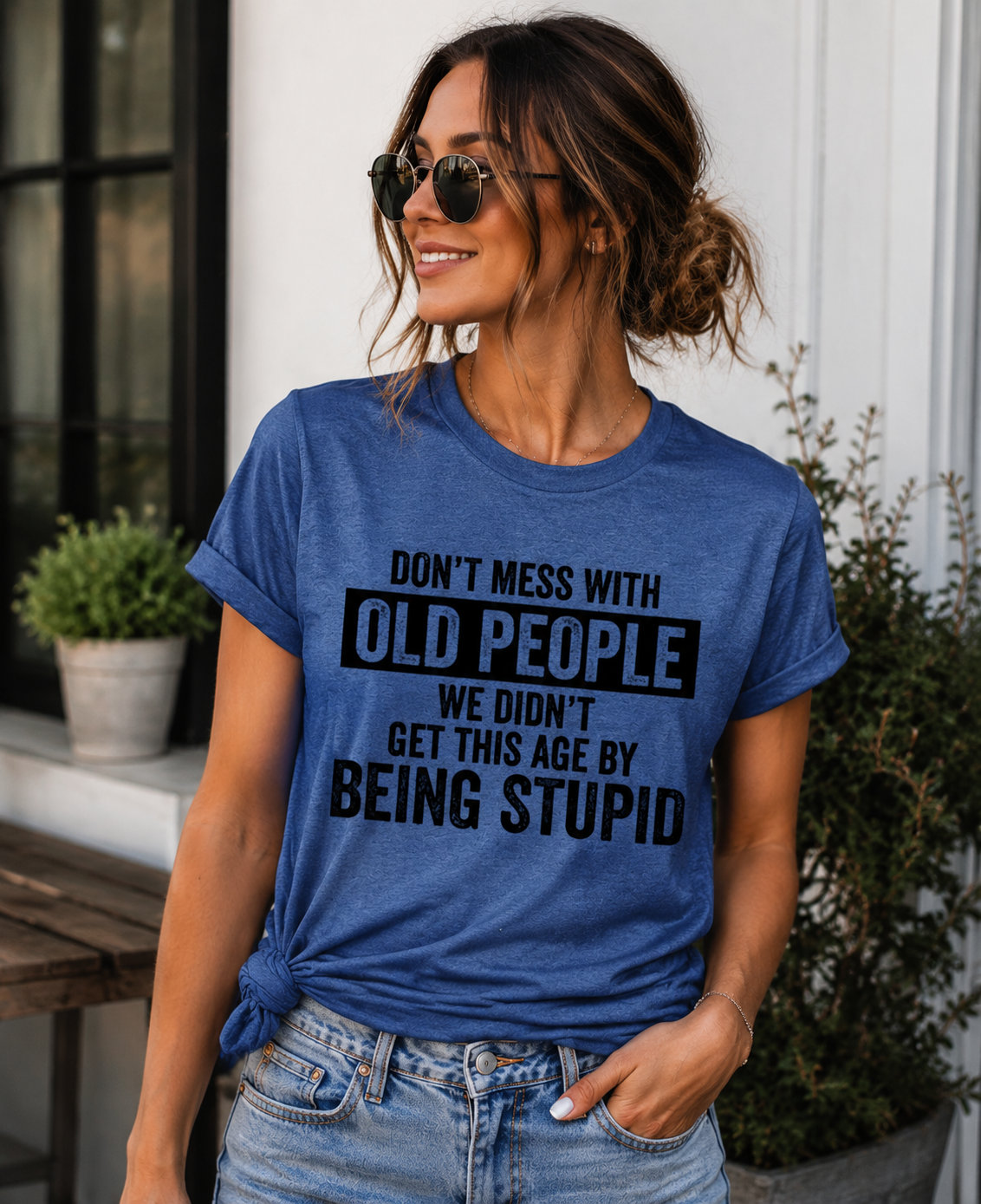 Ne plaisantez pas avec les personnes âgées, t-shirt avec slogan imprimé pour femmes 