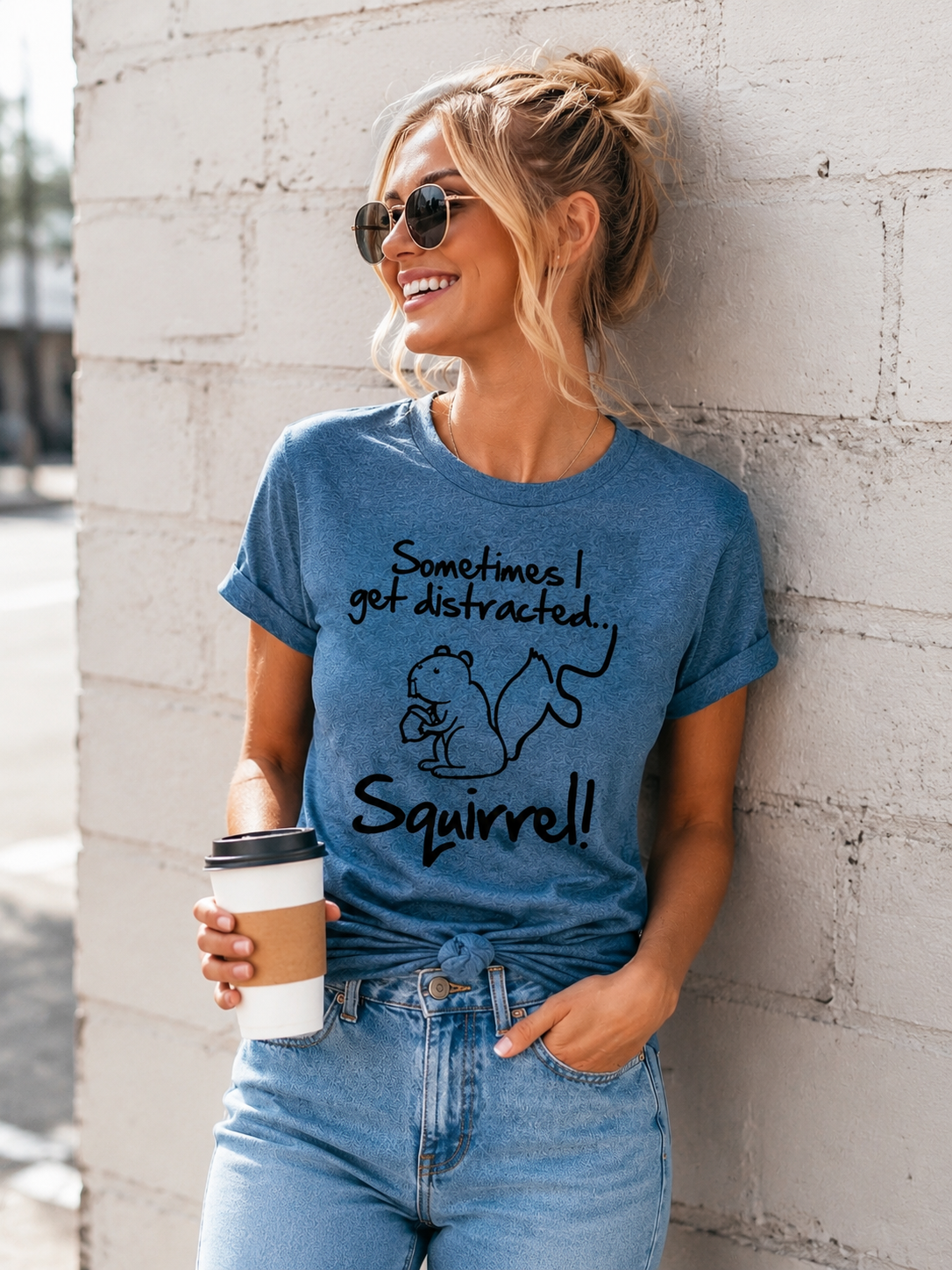 Parfois, je suis distrait, t-shirt avec slogan imprimé pour femmes