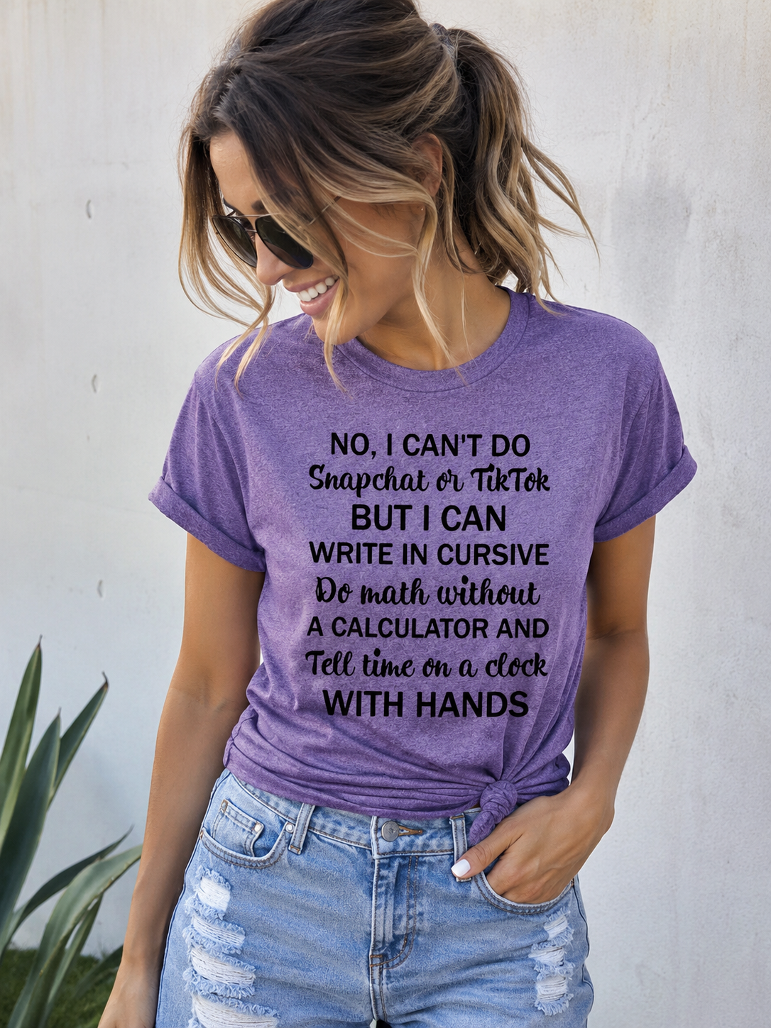 Non, je ne peux pas faire Snapchat sur Tiktok Print Women Slogan T-Shirt 