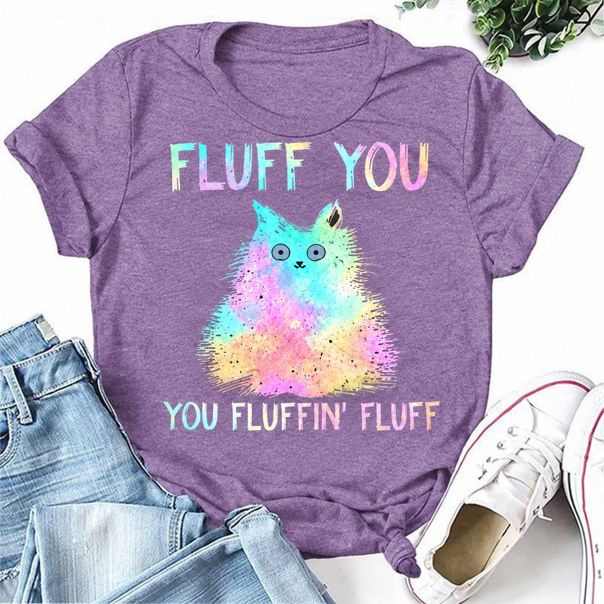 Purple women's T-shirt with Fluff You You Fluffin' Fluff graphic