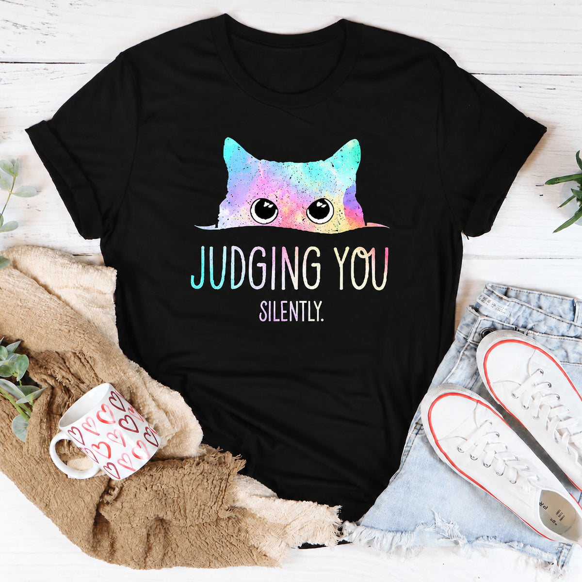 Black women's T-shirt with Judging You Silently graphic